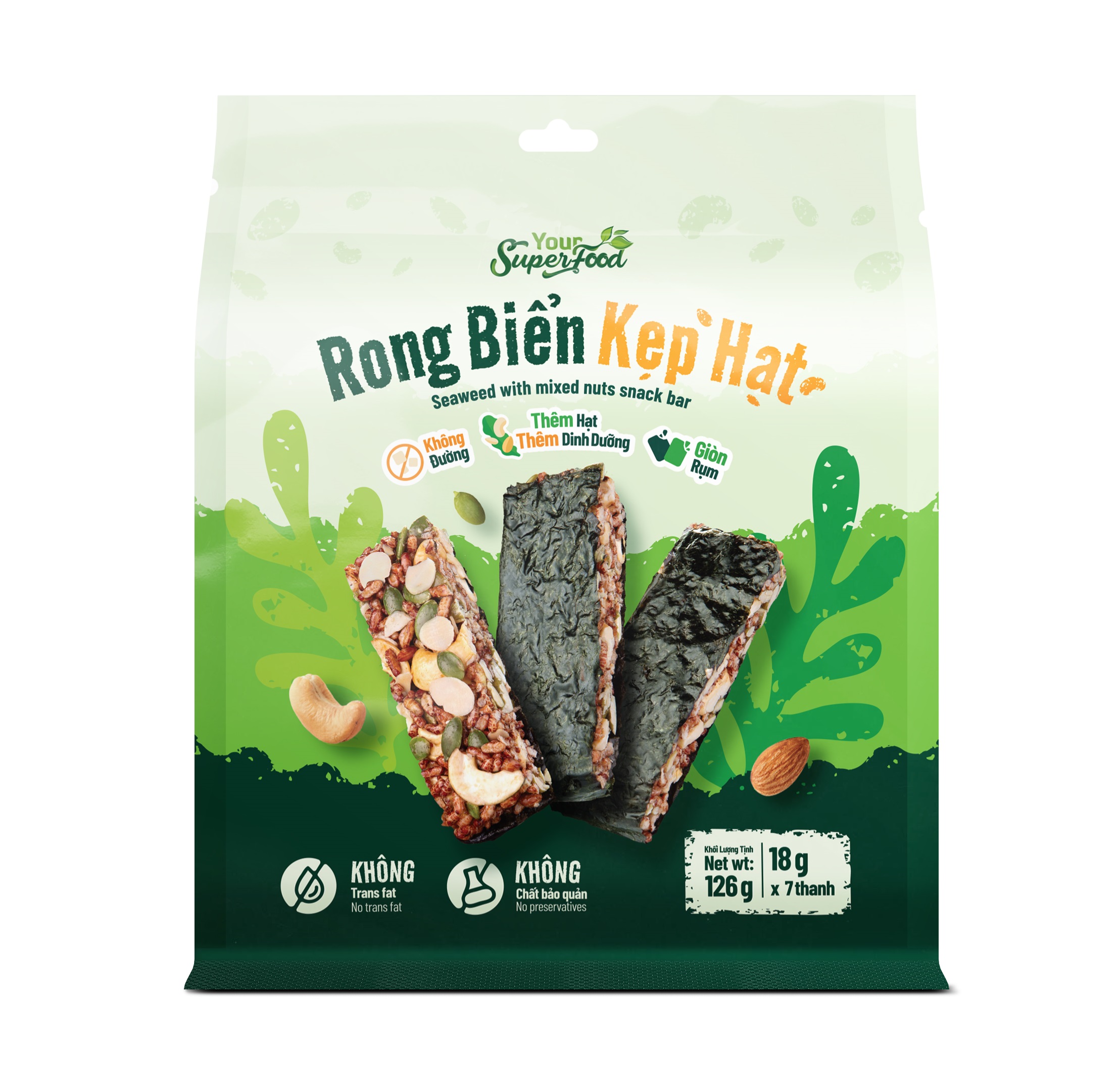 Rong biển kẹp hạt Your Superfood (Seaweed with mixed nuts snack bar) - 126g